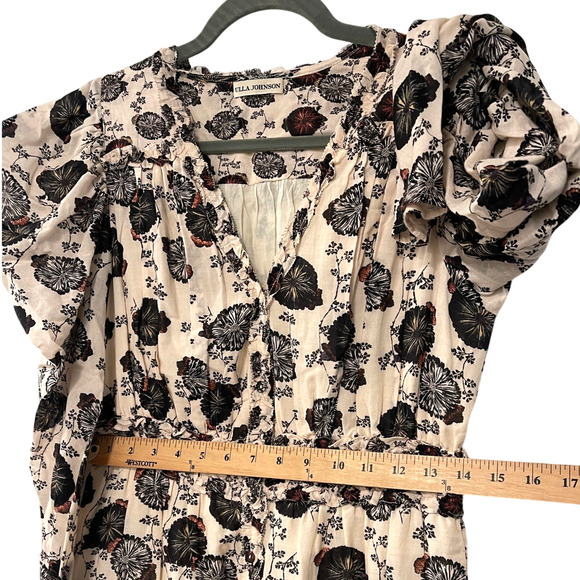 Ulla Johnson 4 Winsor Ruffled Floral Puff Shoulder Long Sleeve Mini Dress Cream - Picture 10 of 12